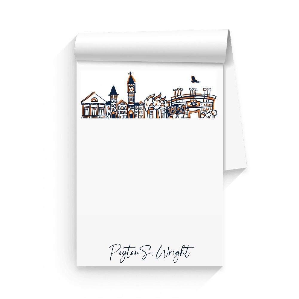 Auburn University | Custom Notepad | Font: Santa Catalina Auburn University Personalized Skyline Notepad | Font: Santa Catalina