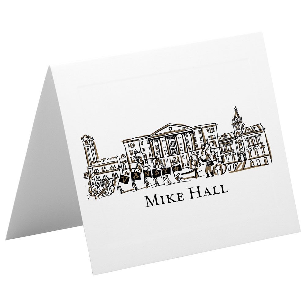 Vanderbilt-University-Notecard = Eaves Font Vanderbilt University Campus Skyline Landmarks - Nashville, Tennessee - Personalized Foldover Notecard