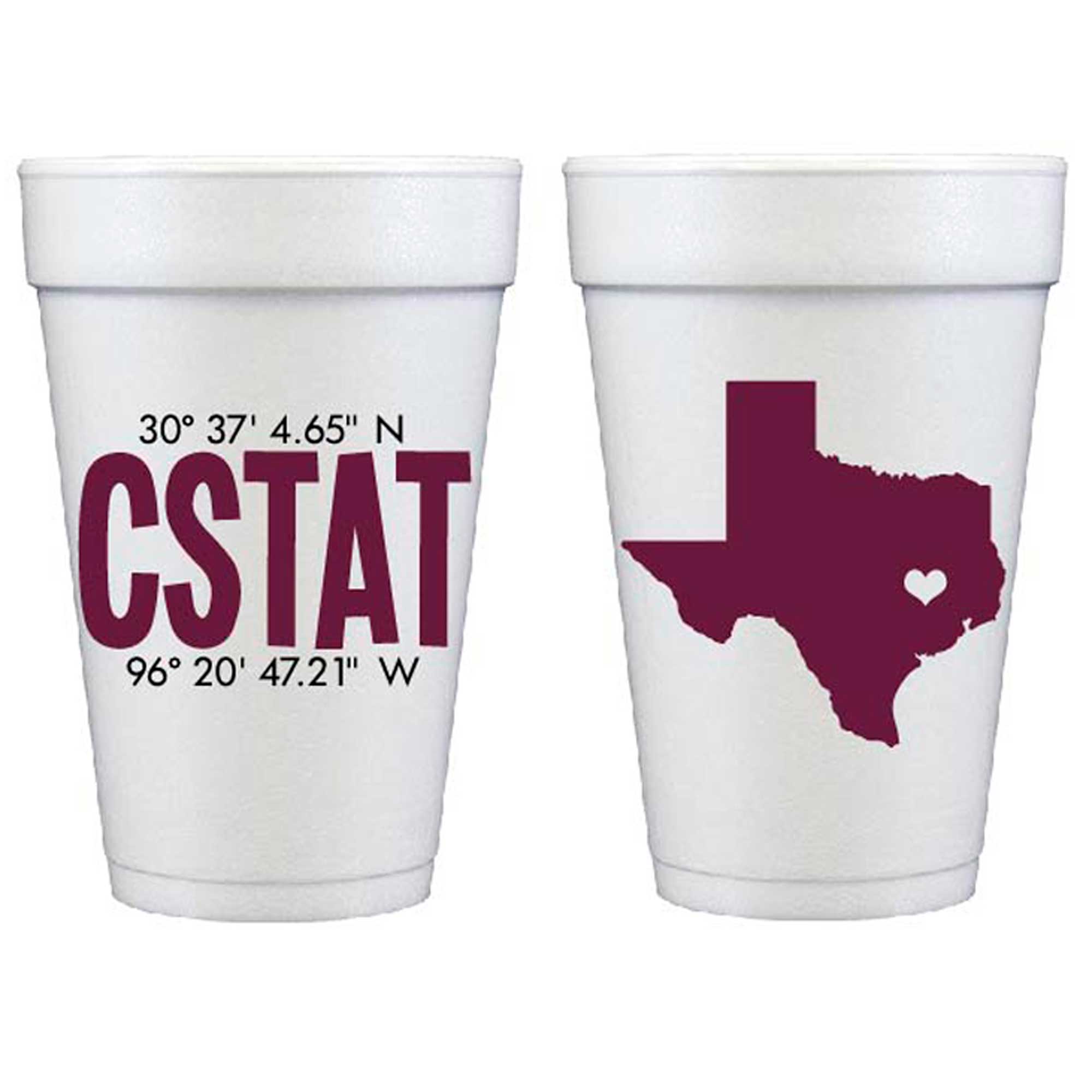 College-Station-latitude–longitude-GPS-Coordinates-Foam-Cup College Station "CSTAT" GPS Coordinates - Foam Cup 10 Pack