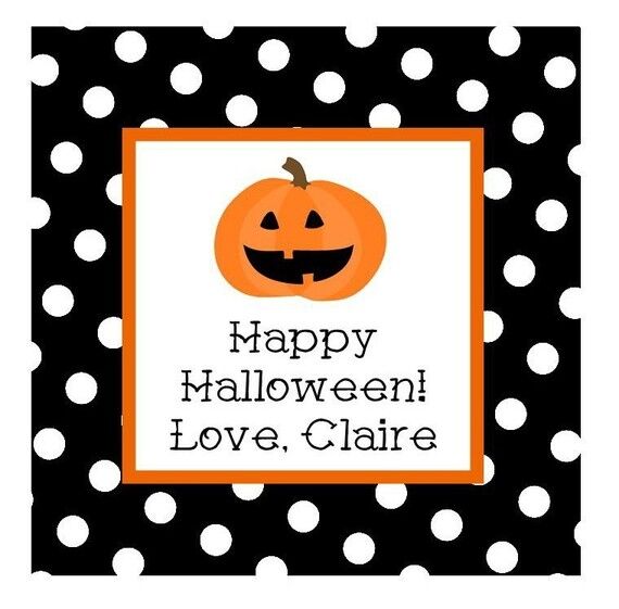 Personalized Halloween Gift Tag Stickers {Black Polka Dot Pumpkin}