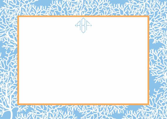 Personalized Flat Note Card Stationery {Blue Coral}