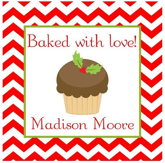 Personalized Christmas Gift Tag Stickers {Chevron Cupcake}