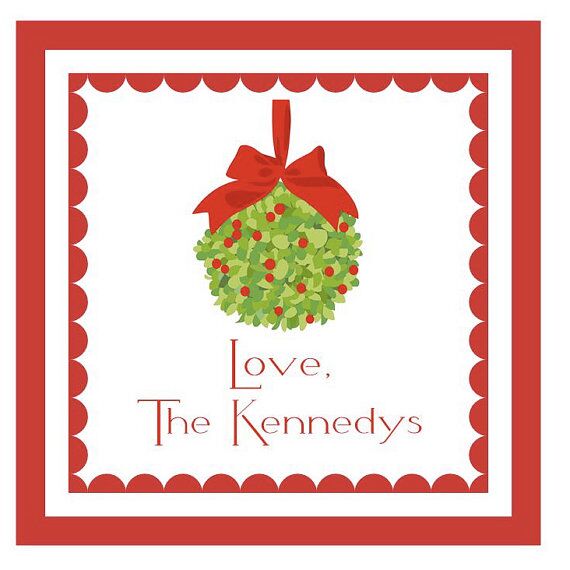 Personalized Christmas Gift Tag Stickers {Kissing Ball}