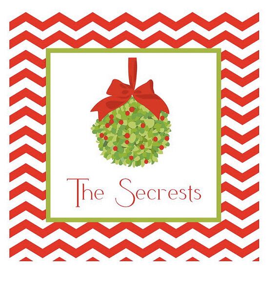 Personalized Christmas Gift Tag Stickers {Kissing Ball Chevron}