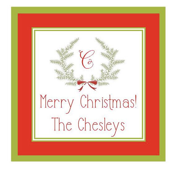 Personalized Christmas Gift Tag Stickers {Initial in Greenery}