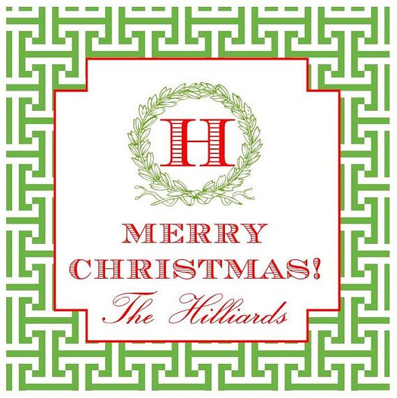 Personalized Christmas Gift Tag Stickers {Green Geometric}