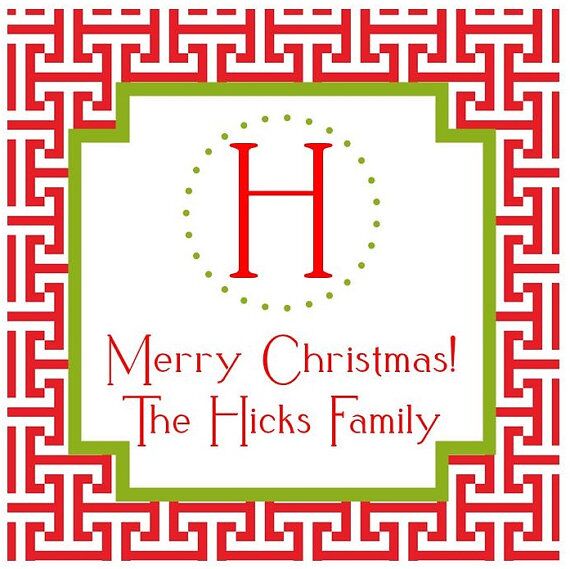 Personalized Christmas Gift Tag Stickers {Red Geometric}