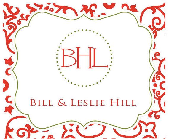 Personalized Christmas Gift Tag Stickers {Red Monogram}