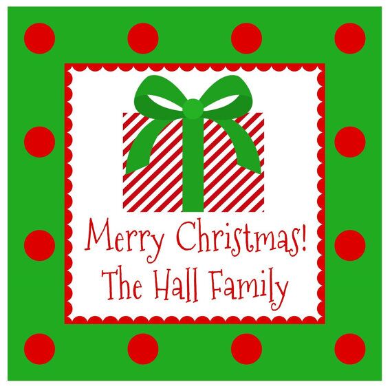 Personalized Christmas Gift Tag Stickers {Striped Gift with Polka Border}