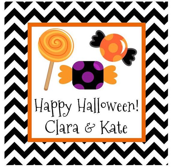 Personalized Halloween Gift Tag Stickers {Chevron Candy}
