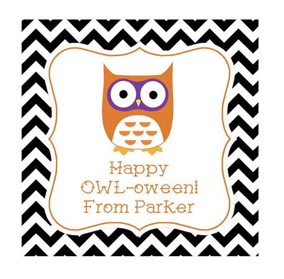 Personalized Halloween Gift Tag Stickers{Chevron Owl}