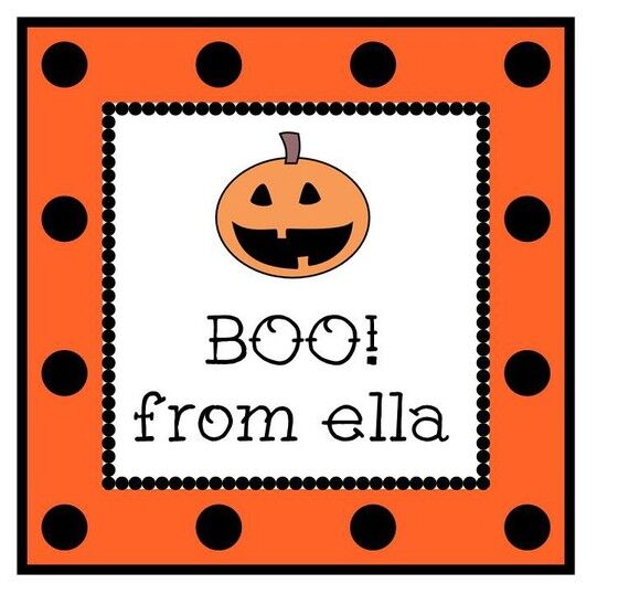 Personalized Halloween Gift Tag Stickers{Orange Polka Dot Pumpkin}