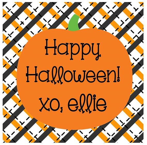 Personalized Halloween Gift Tag Stickers {Plaid Pumpkins}