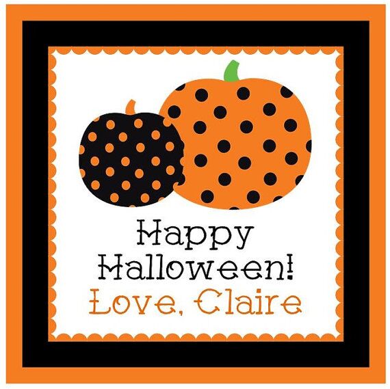 Personalized Halloween Gift Tag Stickers {Polka Dot Pumpkins}
