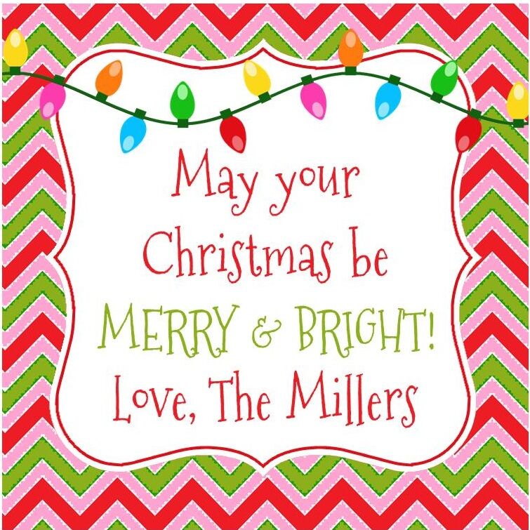 Personalized Christmas Gift Tag Stickers {Bright Chevron with String Lights}