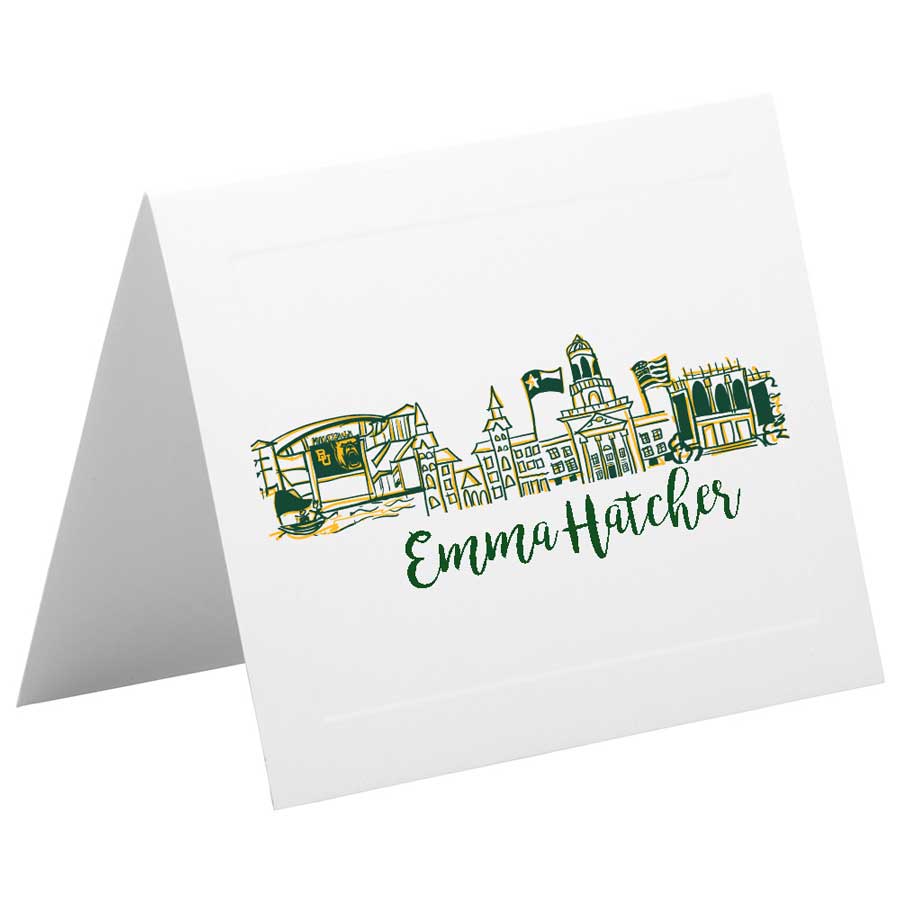 Baylor-Univeristy-Campus-Waco-Sklyline-Personalized-Foldover-Notecards-Stationery-2000-900 Baylor University Campus Skyline Landmarks-Waco, Texas - Personalized Foldover Notecard