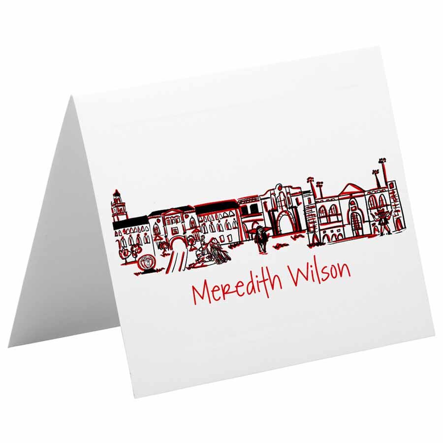 Texas-Tech-Red-Raiders-Lubbock-Campus-Sklyline-Personalized-Foldover-Notecards-Stationery-2000-900 Texas Tech University Campus Skyline Landmarks-Lubbock, Texas - Personalized Foldover Notecard