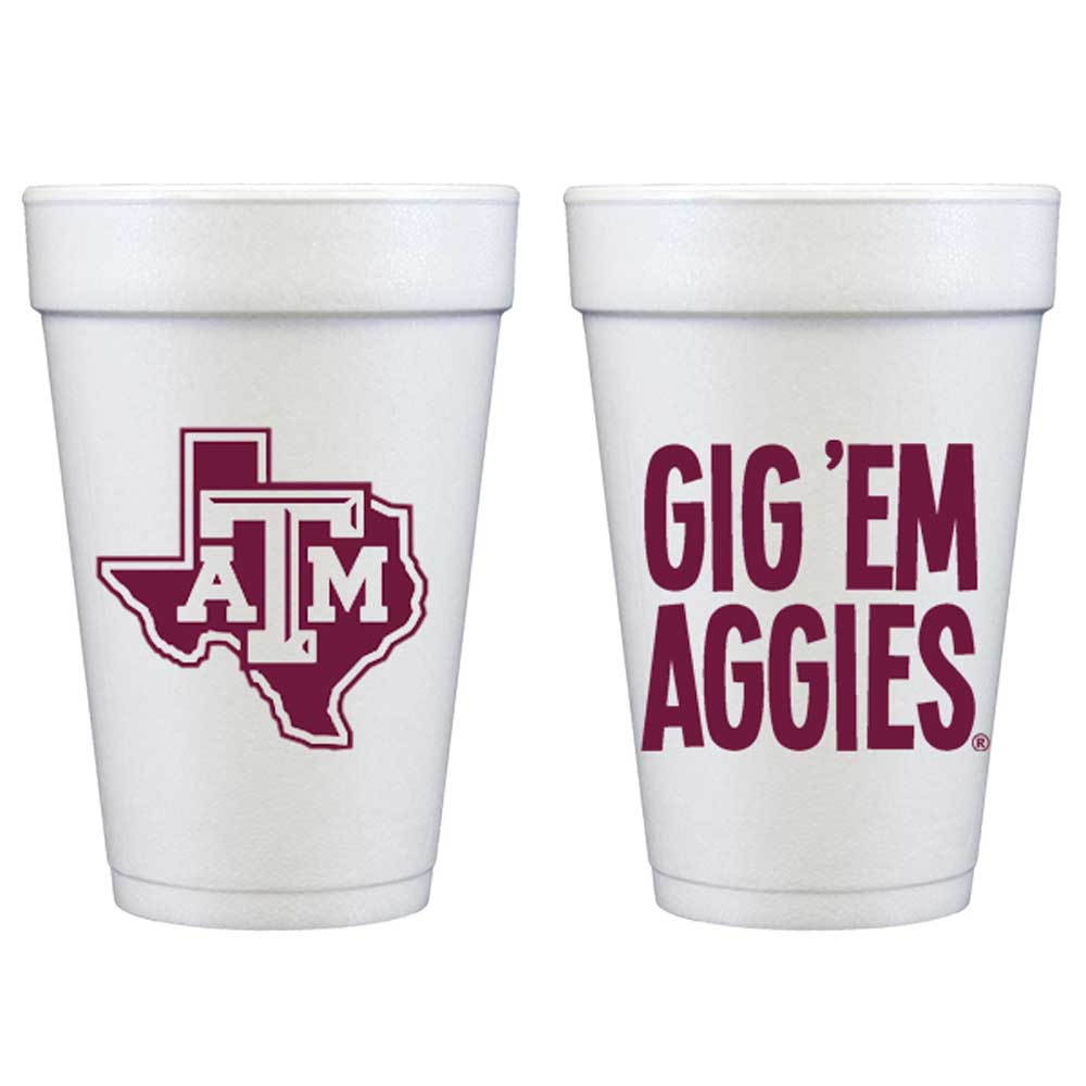 Texas A&M University Gig ’em Aggies Styrofoam Disposable Party Cup Texas A&M University Logo/Gig 'Em Aggies {Styrofoam Cup 10 Pack}