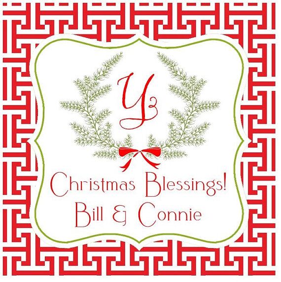 Personalized Christmas Gift Tag Stickers {Christmas Geometric with Wreath}
