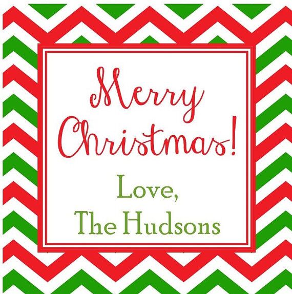 Personalized Christmas Gift Tag Stickers {Christmas Green Red Chevron}