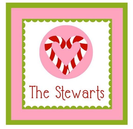 Personalized Christmas Gift Tag Stickers {Candy Cane Heart}