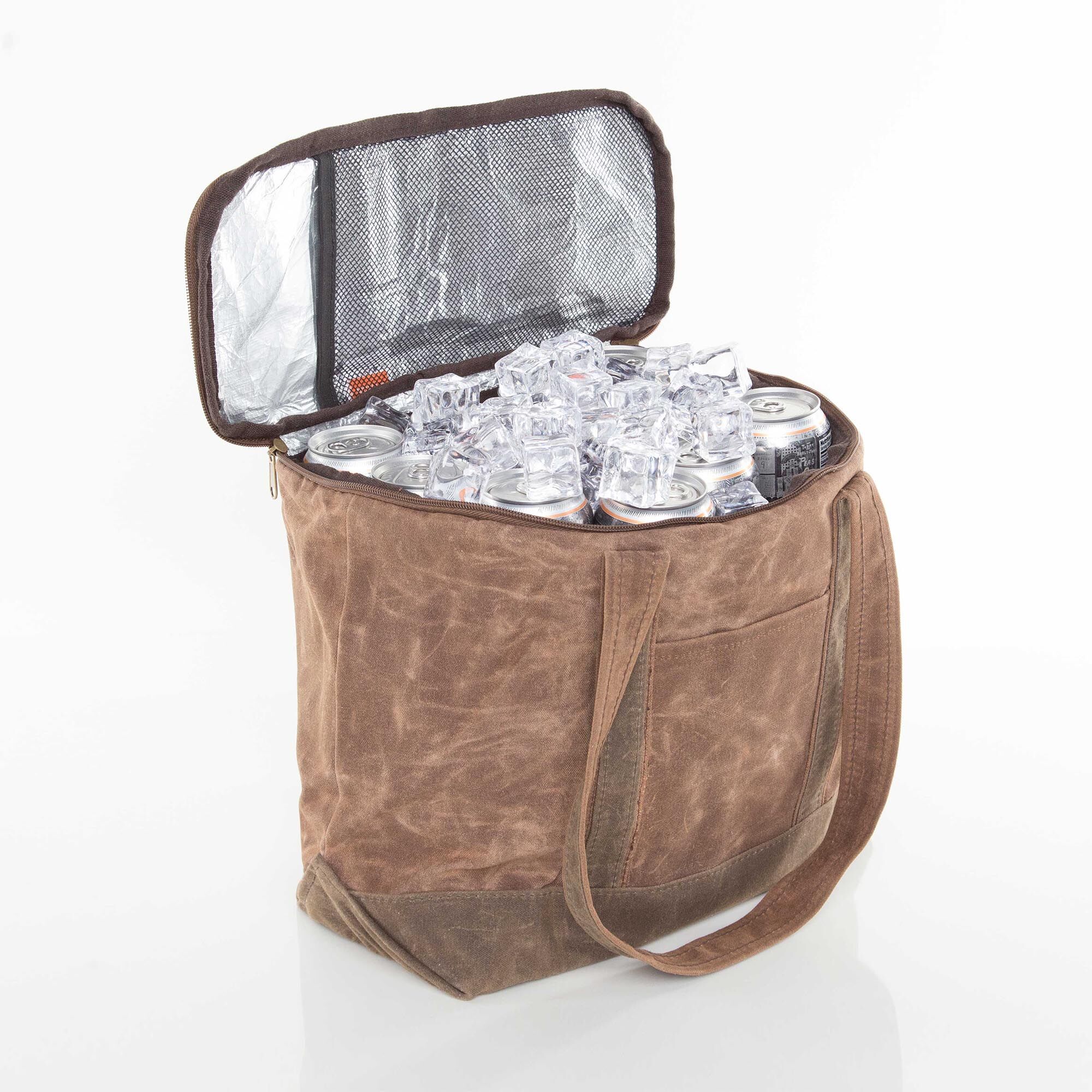 Insulated Cooler Bag Waxed Canvas with Monogram – Khaki – Inside Insulated Canvas Cooler Tote Bag {Large - Waxed Canvas - Khaki} - Image 3