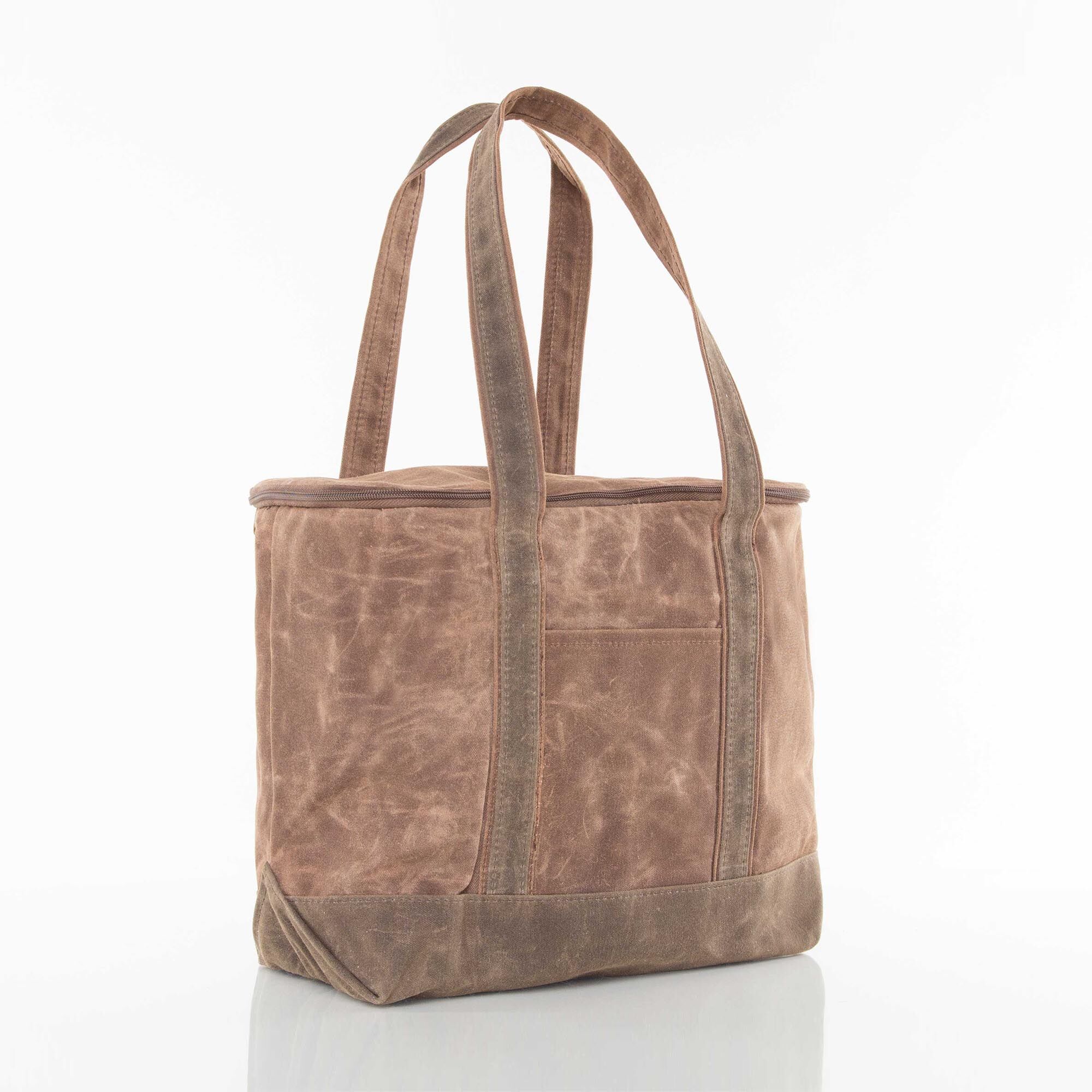 Insulated Cooler Bag Waxed Canvas with Monogram – Khaki – Side Insulated Canvas Cooler Tote Bag {Large - Waxed Canvas - Khaki} - Image 5