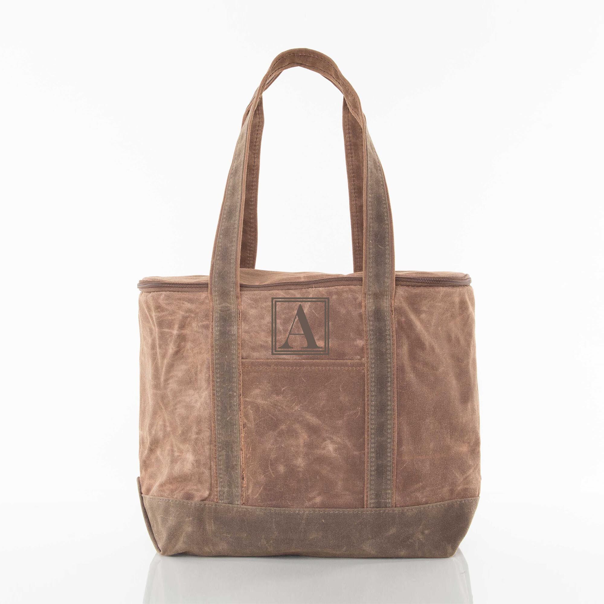 Insulated Cooler Bag Waxed Canvas with Monogram – Khaki Insulated Canvas Cooler Tote Bag {Large - Waxed Canvas - Khaki}