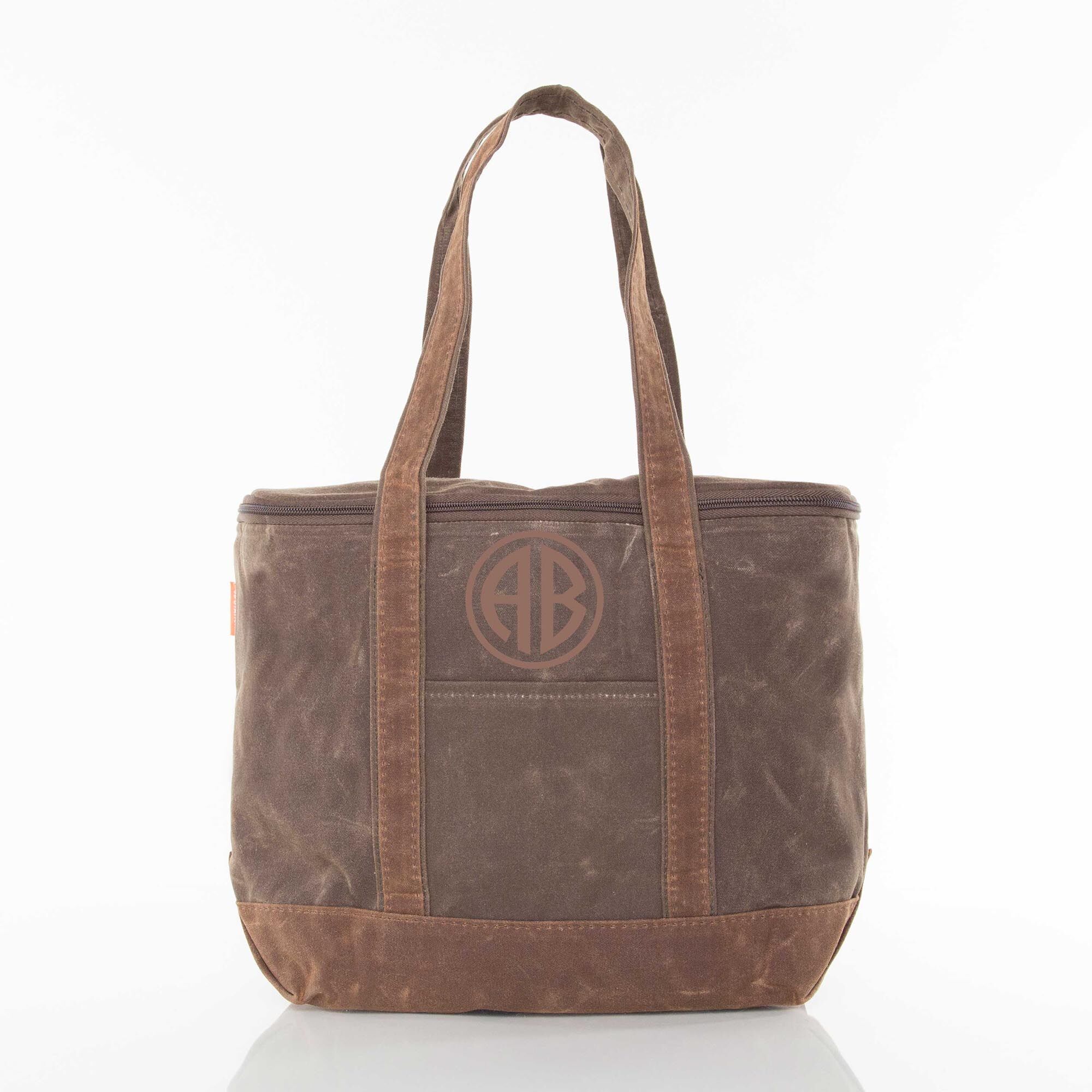 Large Wax Canvas Insulated Cooler Bag with Monogram – Olive Insulated Canvas Cooler Tote Bag {Large - Waxed Canvas - Olive}