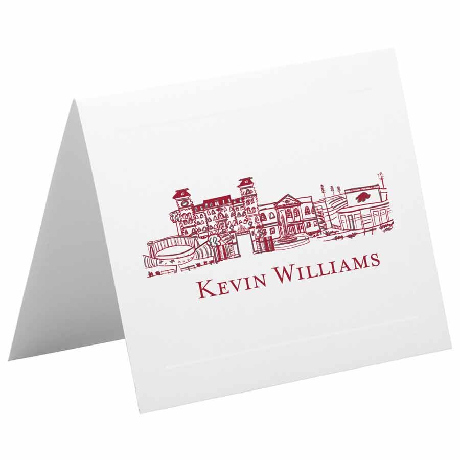 Arkansas-Razorbacks-Campus-Sklyline-Fayetteville-Personalized-Note-Card-Stationery-2000-900 University of Arkansas - Fayetteville, Arkansas Campus Skyline - Personalized Foldover Notecard