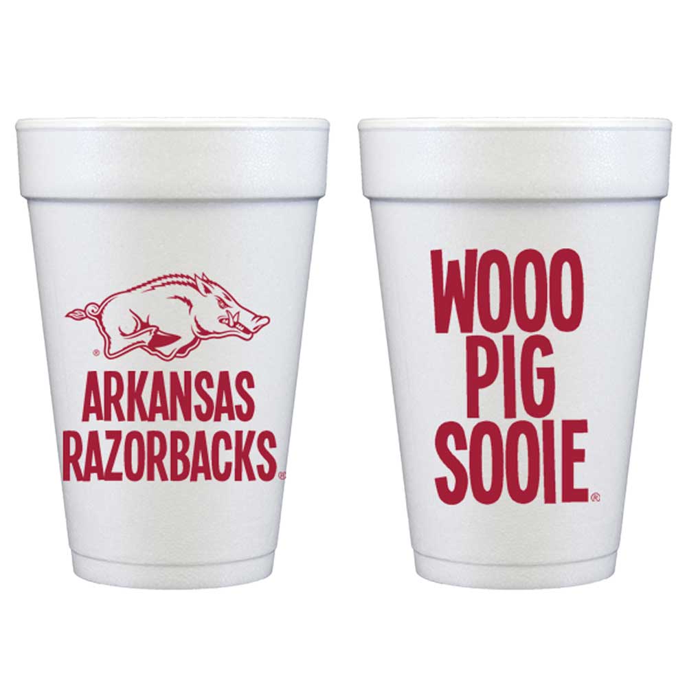 University Arkansas Wooo Pig-Soooie Disposable Styrofoam Cup University of Arkansas Razorback Logo - Wooo Pig {Foam Cup 10 Pack}