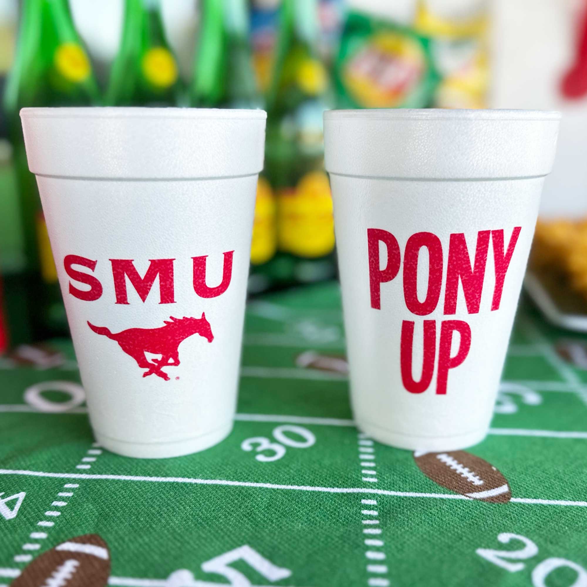 SMU-Mustangs-Southern-Methodist-University-Pony-Up-Disposable-Styrofoam-Cup-2000. Southern Methodist University (SMU) Logo Foam Cups - Pony Up with Mustang - Image 3
