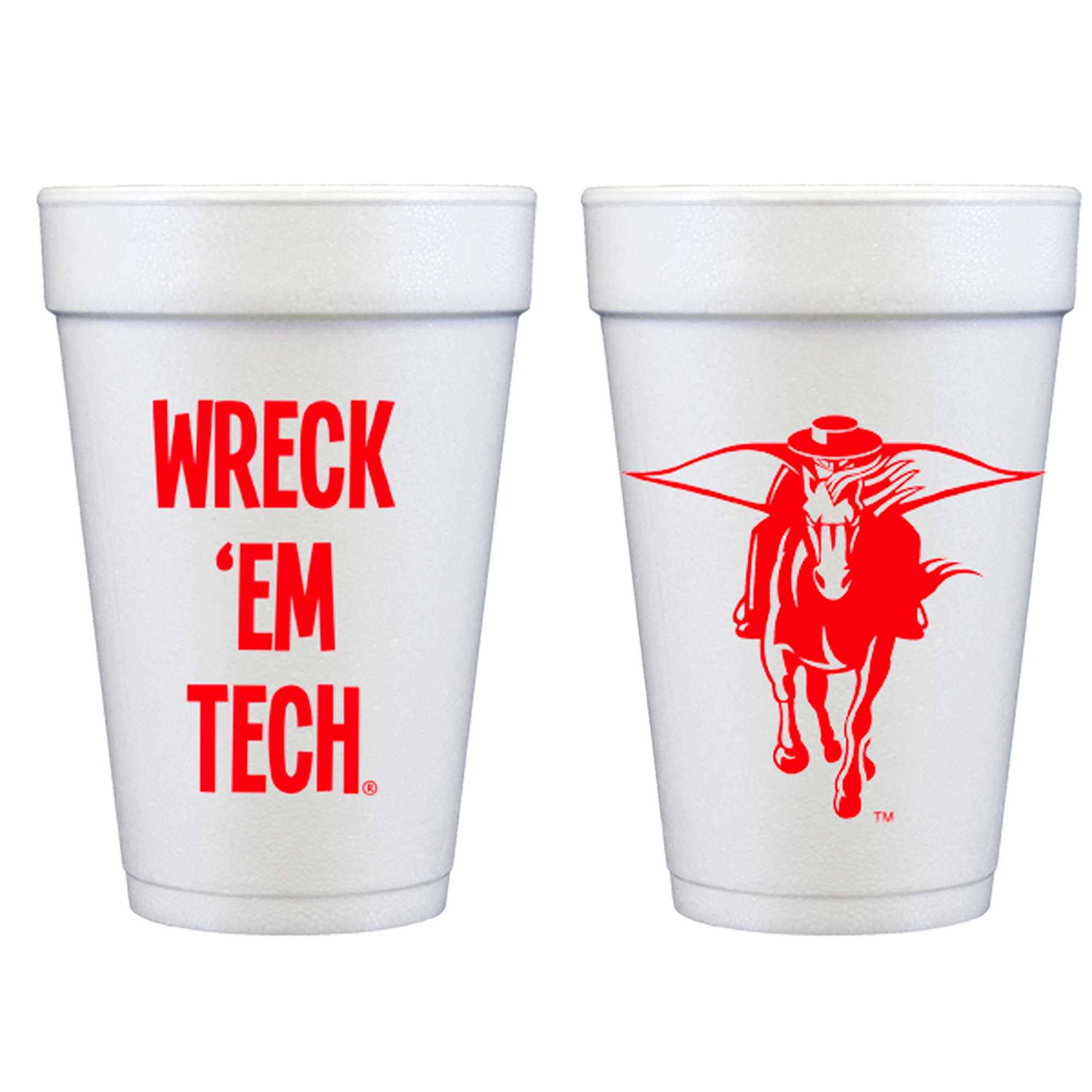 Texas Tech University Red Raiders Wreck ‘Em Disposable Foam Party Cup Texas Tech University - Masked Rider/Wreck 'Em Tech {Styrofoam Cup 10 Pack}