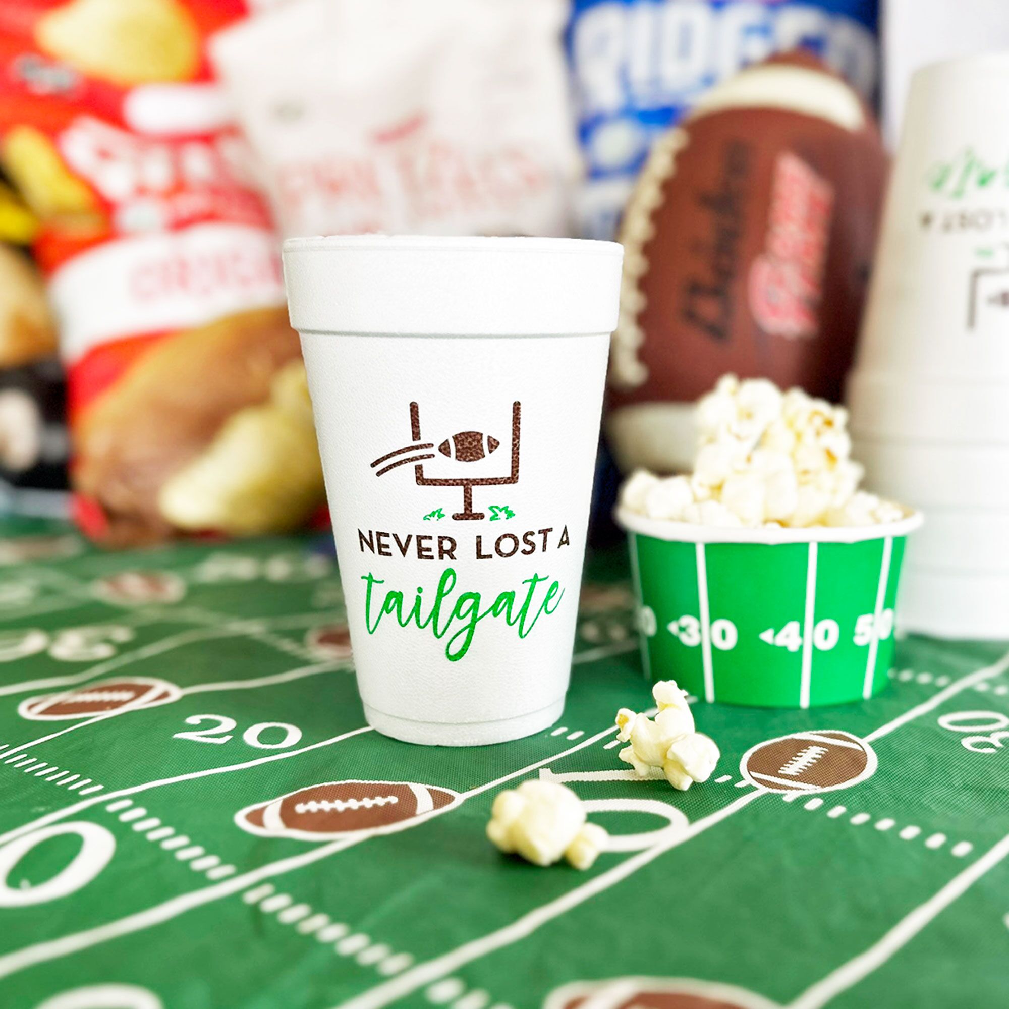 Never-Lost-A-Tailgate–Disposable-StyrofoamFootball-Tailgate-Party-Cup-2 Never Lost a Tailgate Disposable Foam Cup {10 cup pack} - Image 3